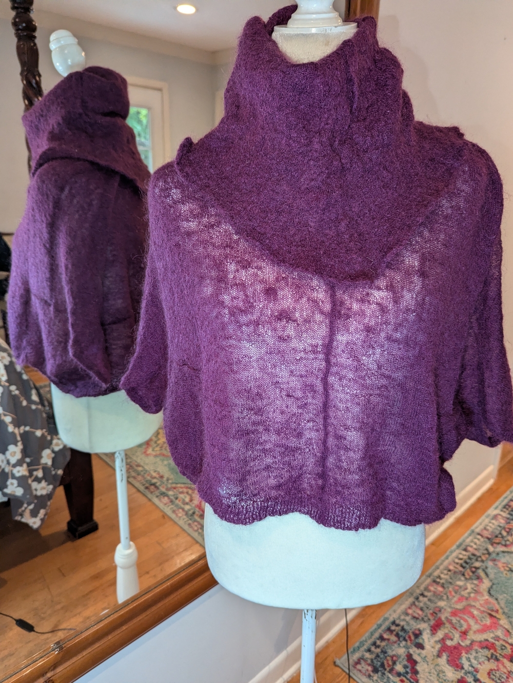Lightweight Purple Cropped Cowlneck Poncho Sweater
